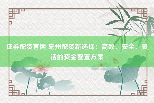 证券配资官网 亳州配资新选择：高效、安全、灵活的资金配置方案