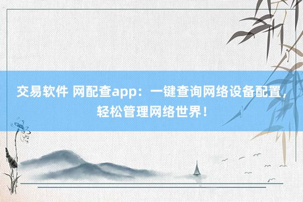 交易软件 网配查app：一键查询网络设备配置，轻松管理网络世界！