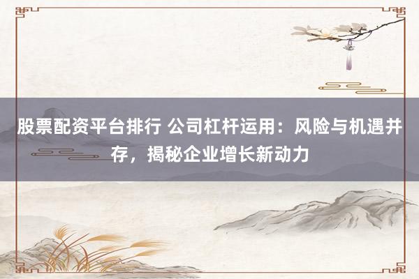 股票配资平台排行 公司杠杆运用：风险与机遇并存，揭秘企业增长新动力