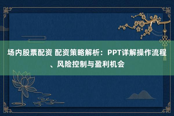 场内股票配资 配资策略解析：PPT详解操作流程、风险控制与盈利机会
