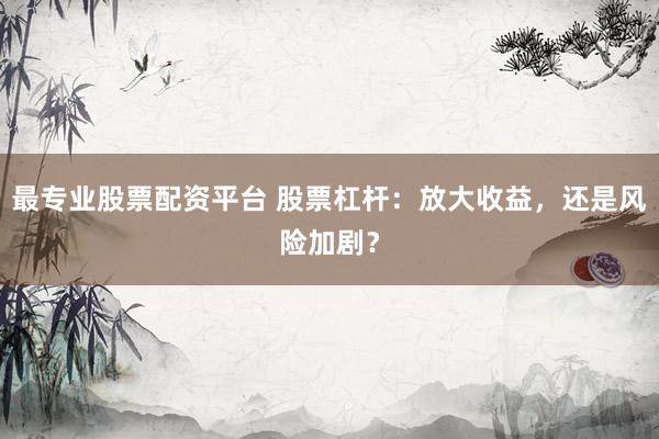 最专业股票配资平台 股票杠杆：放大收益，还是风险加剧？
