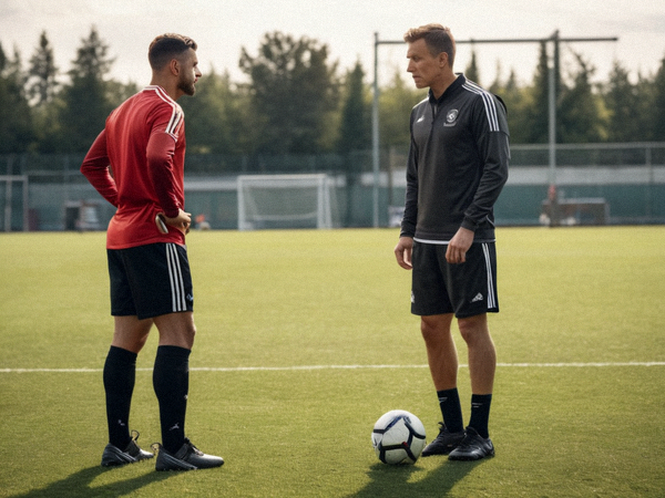 足球训练场上的球员与教练，3377体育球队动态配图